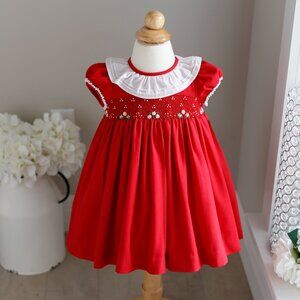 Red Dress Smocked Luli & Me Traditional Style Seasonal Portrait Party LIKE NEW
